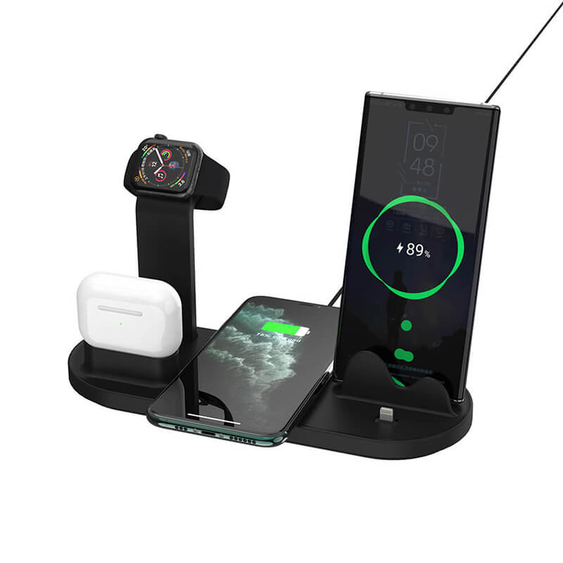 5 I 1 Trådløs opladning Station (for iPhone, Android telefon, Airkapsler og Apple Watch)